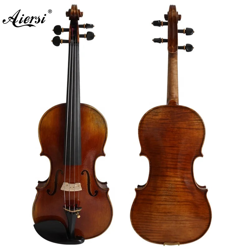 Aiersi sinomusik high quality master level violin with brown italian style varnished wood body and black fittings