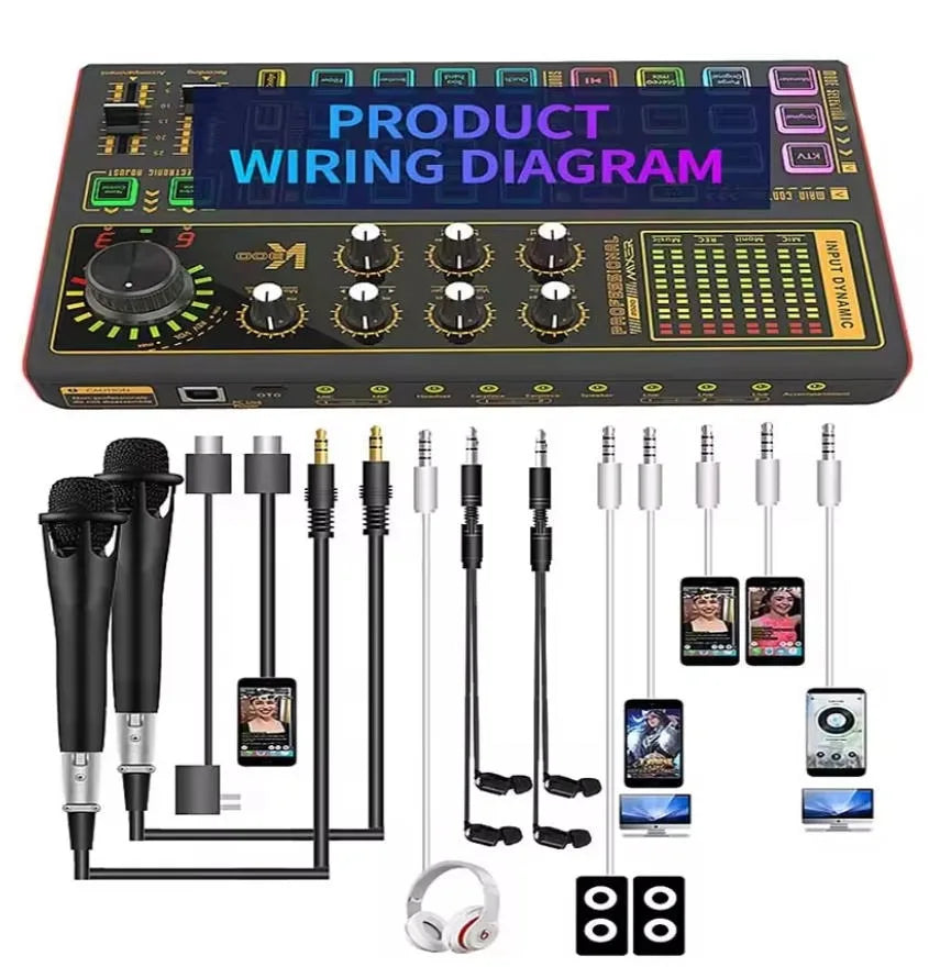 Black and gold sk300 sound card interface mixer professionale with multiple knobs sliders and voice changer multiple effects