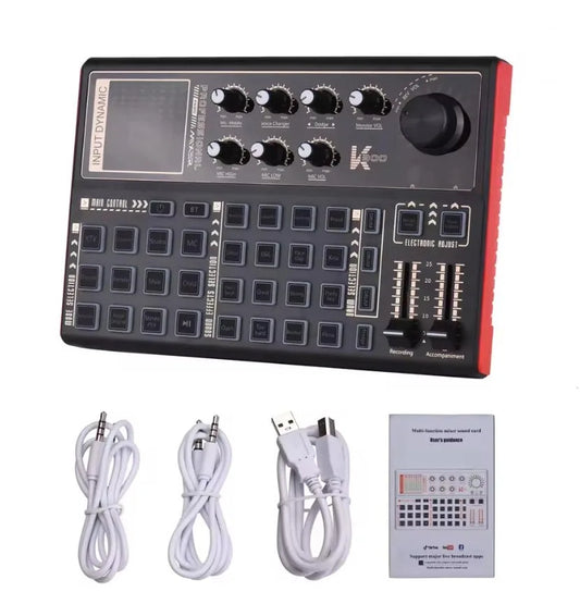 Black and red sk300 sound card interface mixer professionale with touchscreen and voice changer multiple audio effects for studio use
