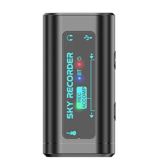 Black rectangular sky recorder portable audio recorder with usb conversion interface and glowing teal led for recording live streaming