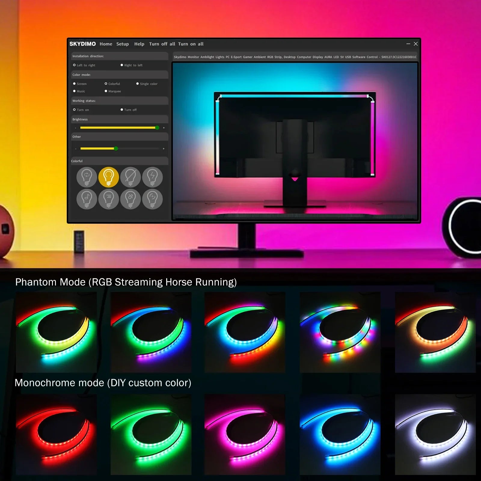 Rgb led lights strip music with customizable color modes and flexible design for skydimo smart rgb game sync lighting