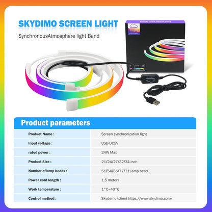 Skydimo smart rgb lights strip music features a flexible rainbow-colored led band with sleek white and black design
