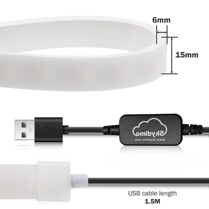White flexible skydimo smart rgb led strip light with black usb cable and controller for music game sync ambiance