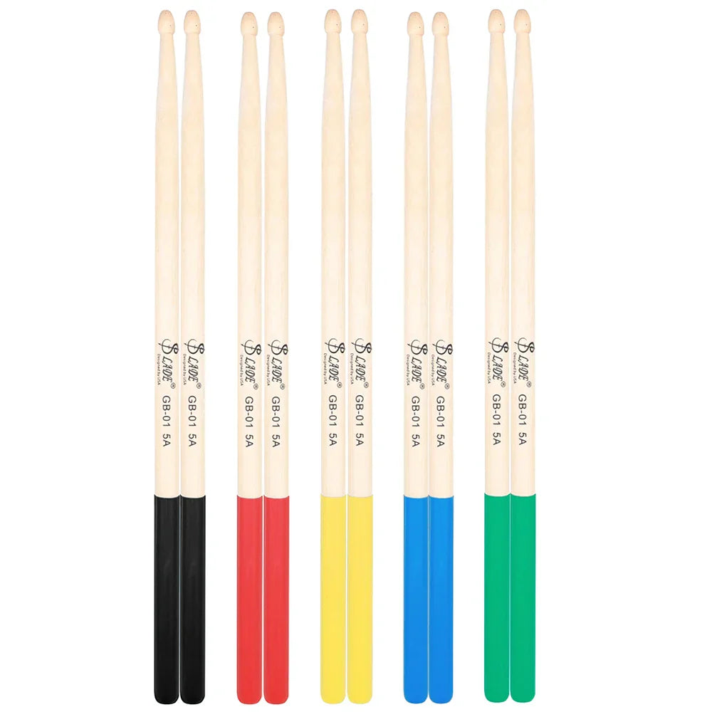 Set of six ludi brand colors drum mallets with natural wood shafts and professional wooden percussion rubber tips