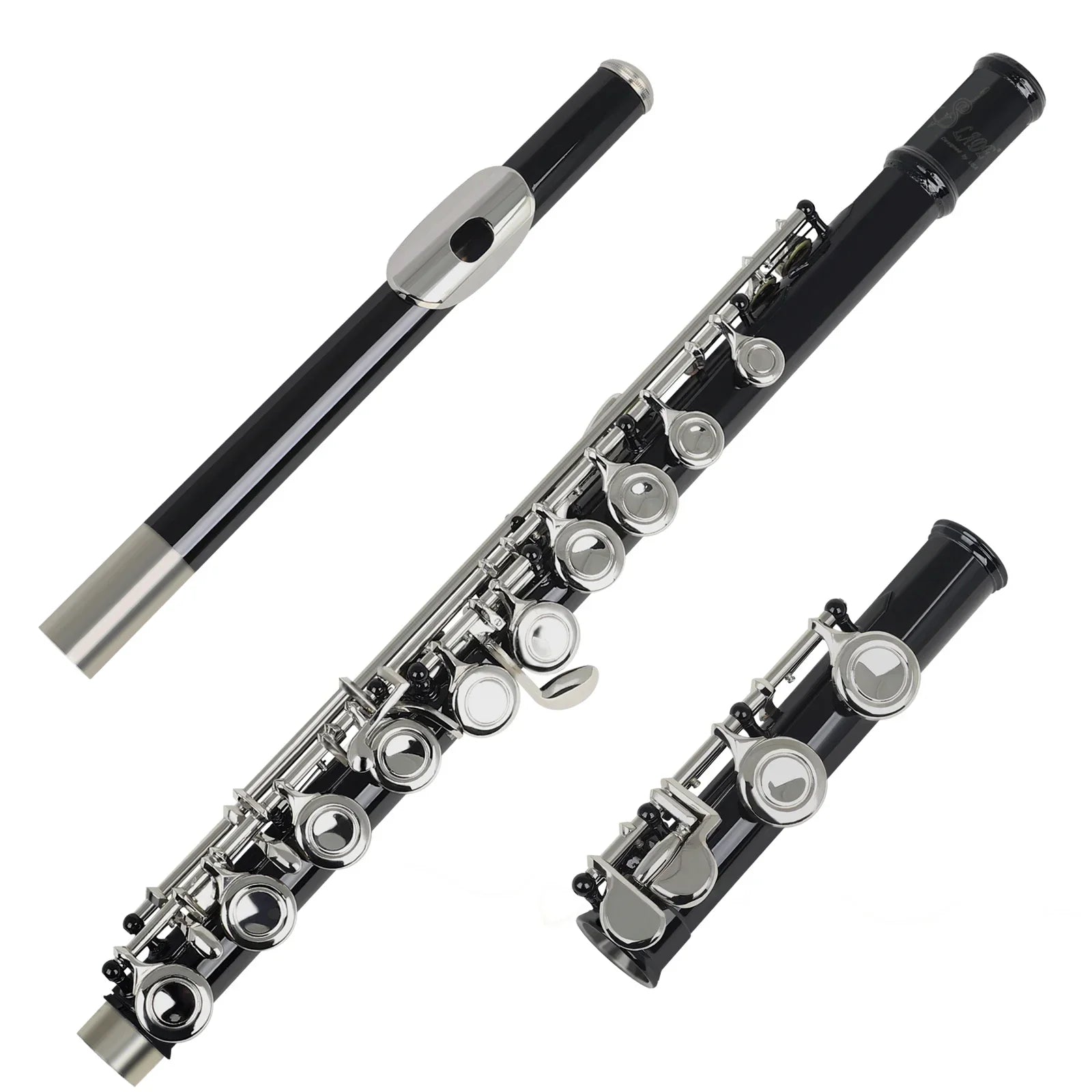 Black SLADE 16 key flute with closed open holes silver plated professional design and matching black mouthpiece