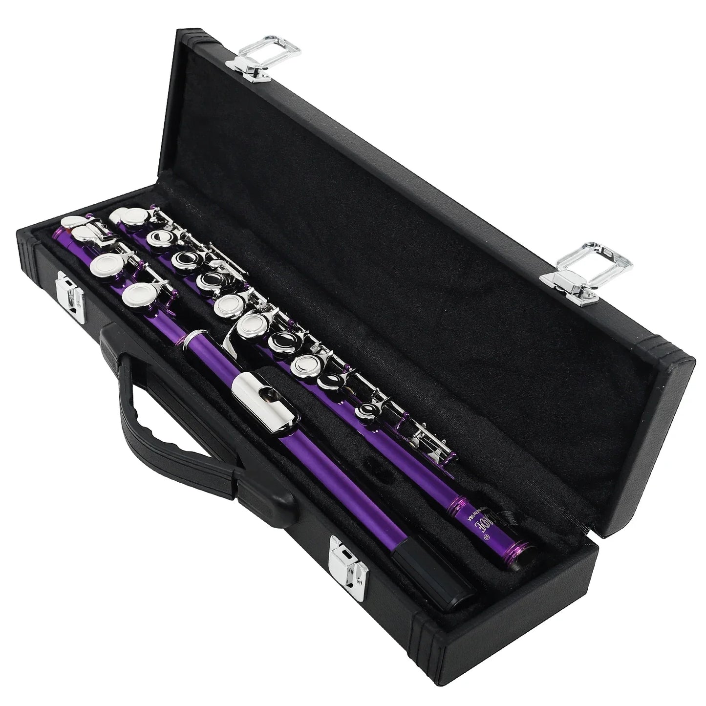 Purple SLADE 16 silver plated professional closed open holes key flute with silver keys in black hard case for concerts