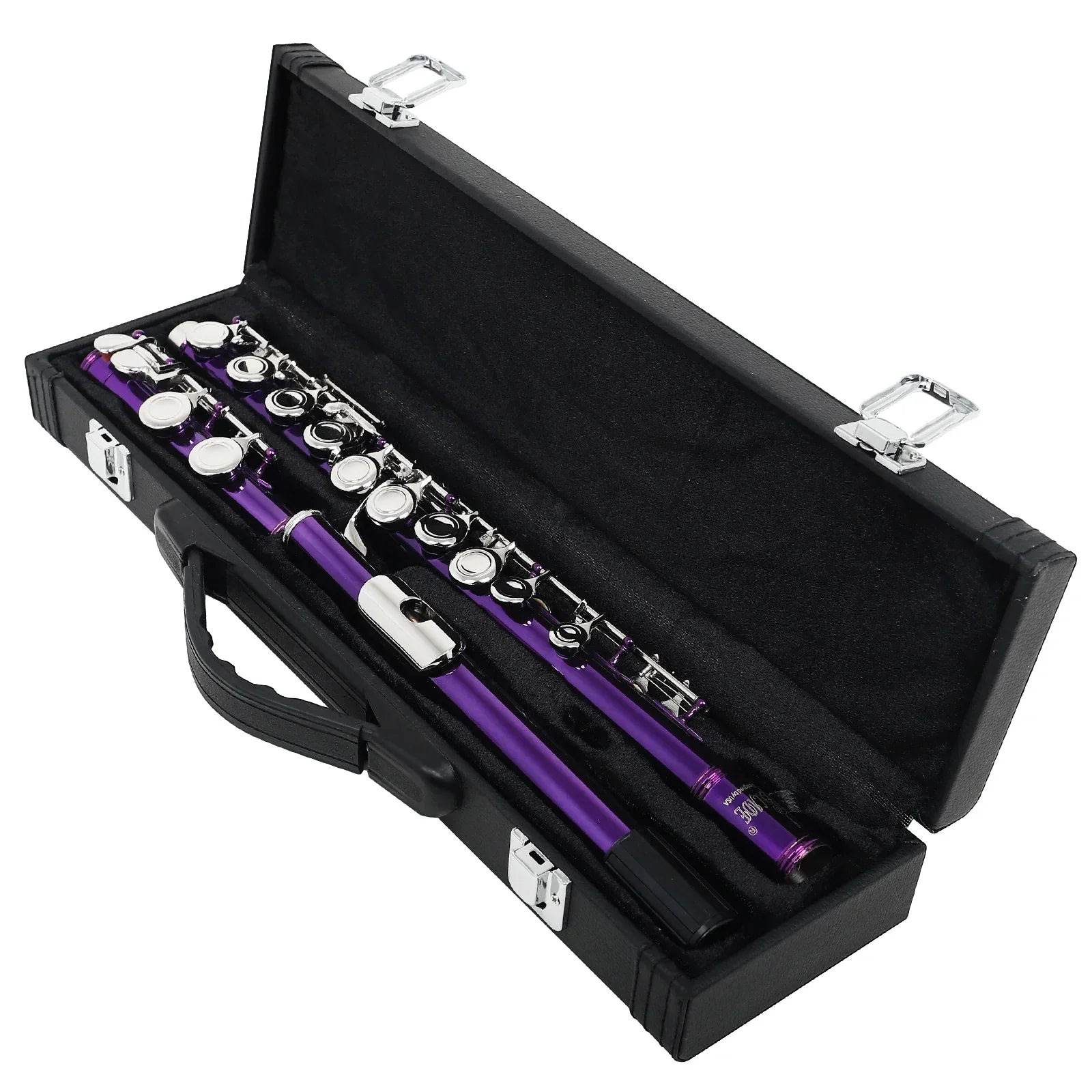Purple SLADE 16 silver plated professional closed open holes key flute with silver keys in black hard case for concerts
