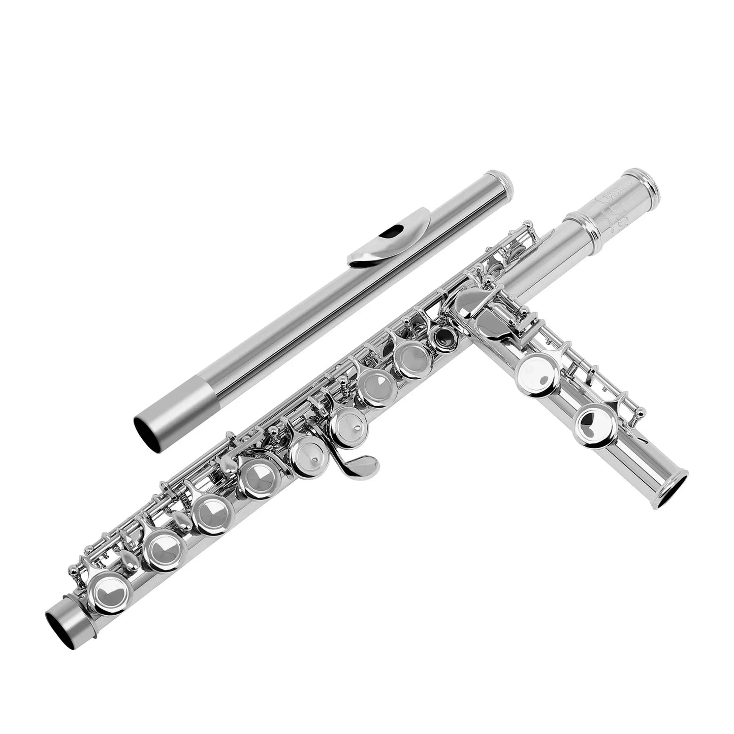 Silver plated professional SLADE 16 closed open holes C key flute with intricate keywork and detachable mouthpiece
