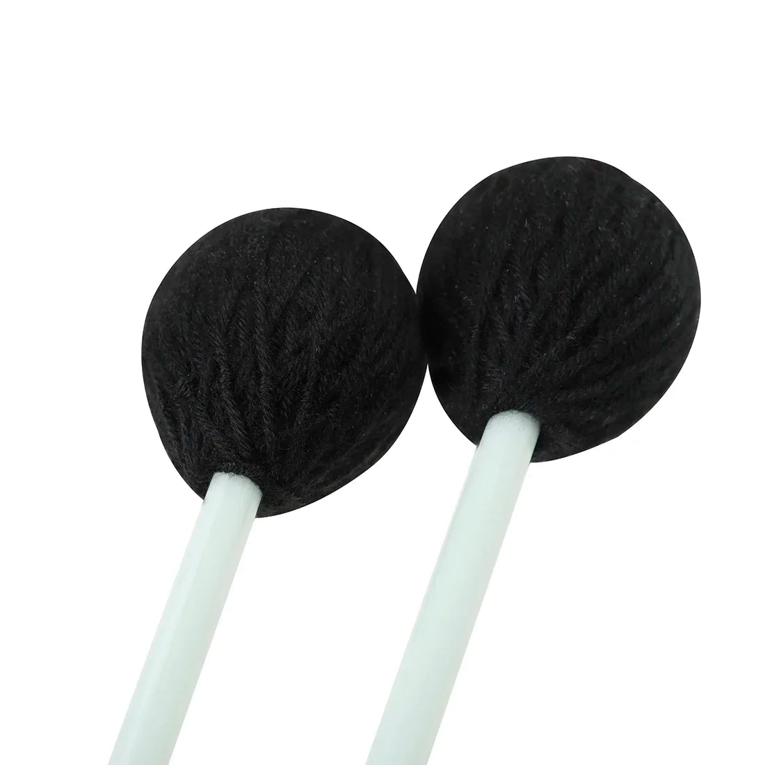 Slade pair marimba drumsticks with black fuzzy rubber heads and white handles for percussion instrument use