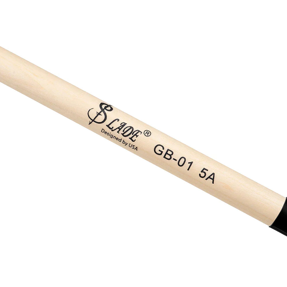 Light-colored maple drumsticks professional model 5A with black branding, a key percussion accessory for bands