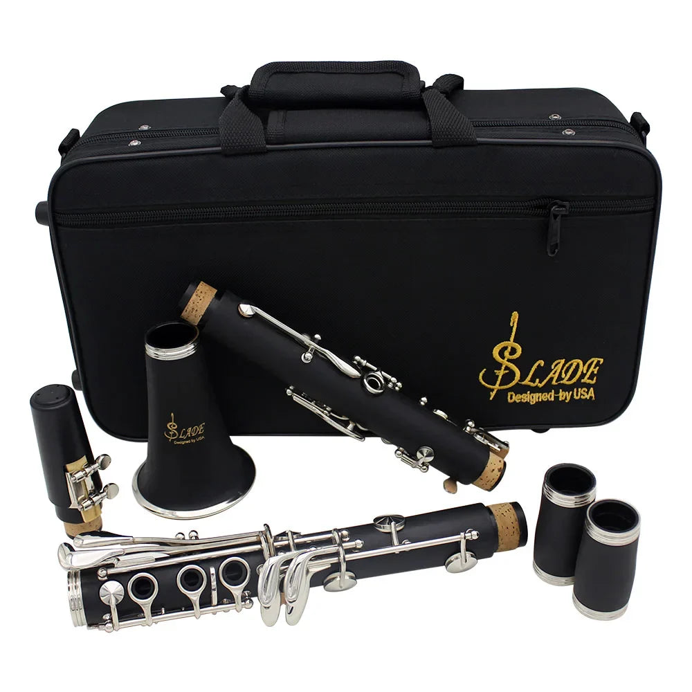 Slade bb clarinet black keys bakelite wooden 17 keys professional wooden clarinet with branded carrying case