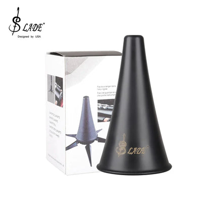 Black matte slade clarinet stand holder with conical shape, foldable metal stand woodwind accessory with three-legged base