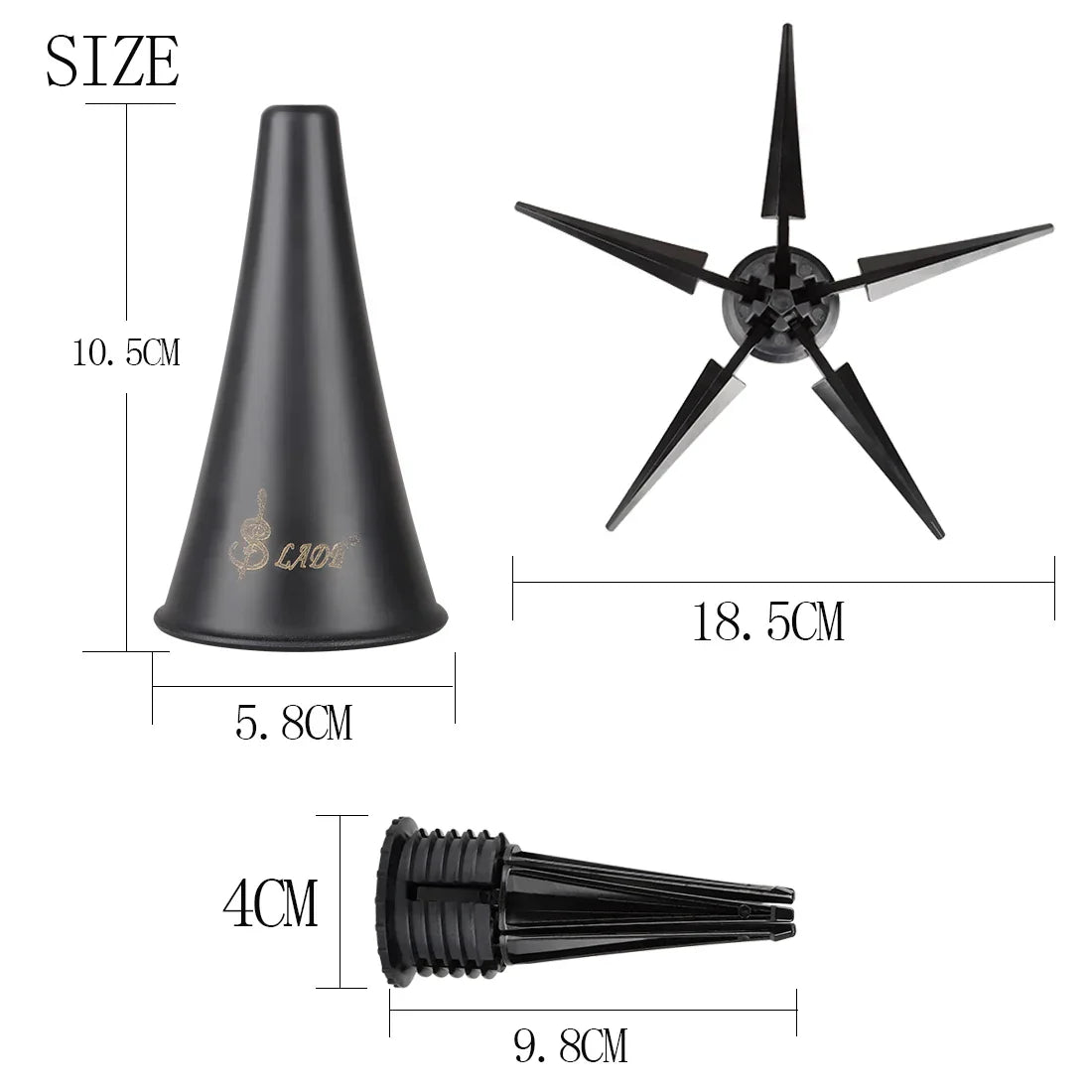 Black plastic bird deterrent with star-shaped spikes and conical base for slade clarinet stand metal stand woodwind accessory