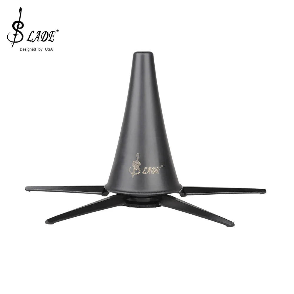 Black matte metal slade foldable clarinet stand bracket with conical shape and four legs portable placement rack