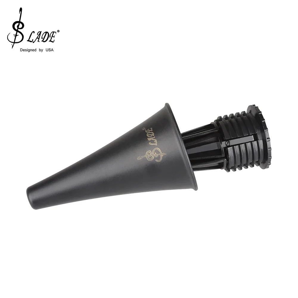 Black plastic otoscope with conical shape textured grip and slade logo featured with slade foldable clarinet stand bracket black metal holder