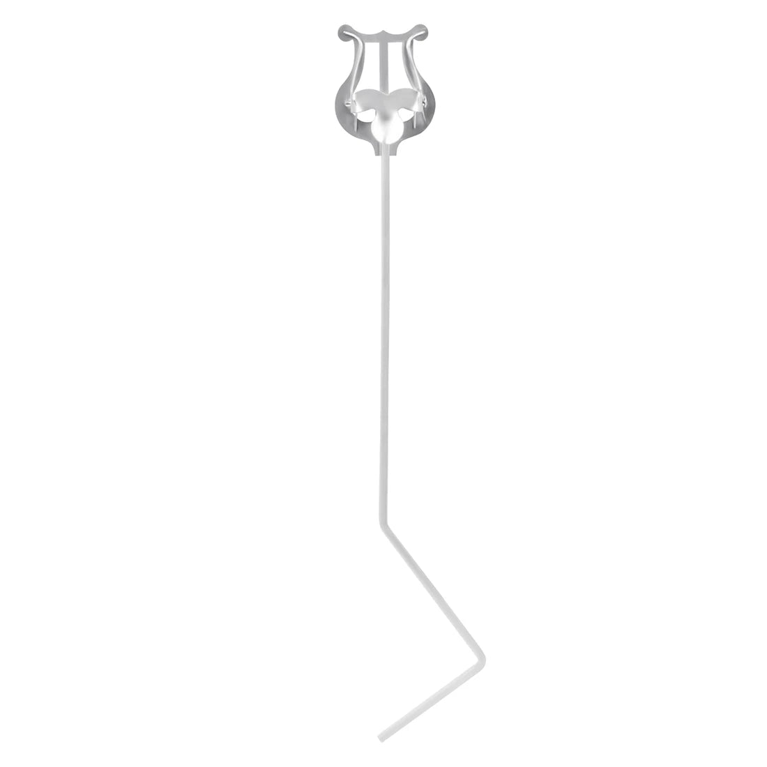Silver lyre-shaped metal garden stake with sleek metallic finish and curved design for baliton tenor horn euphonium use