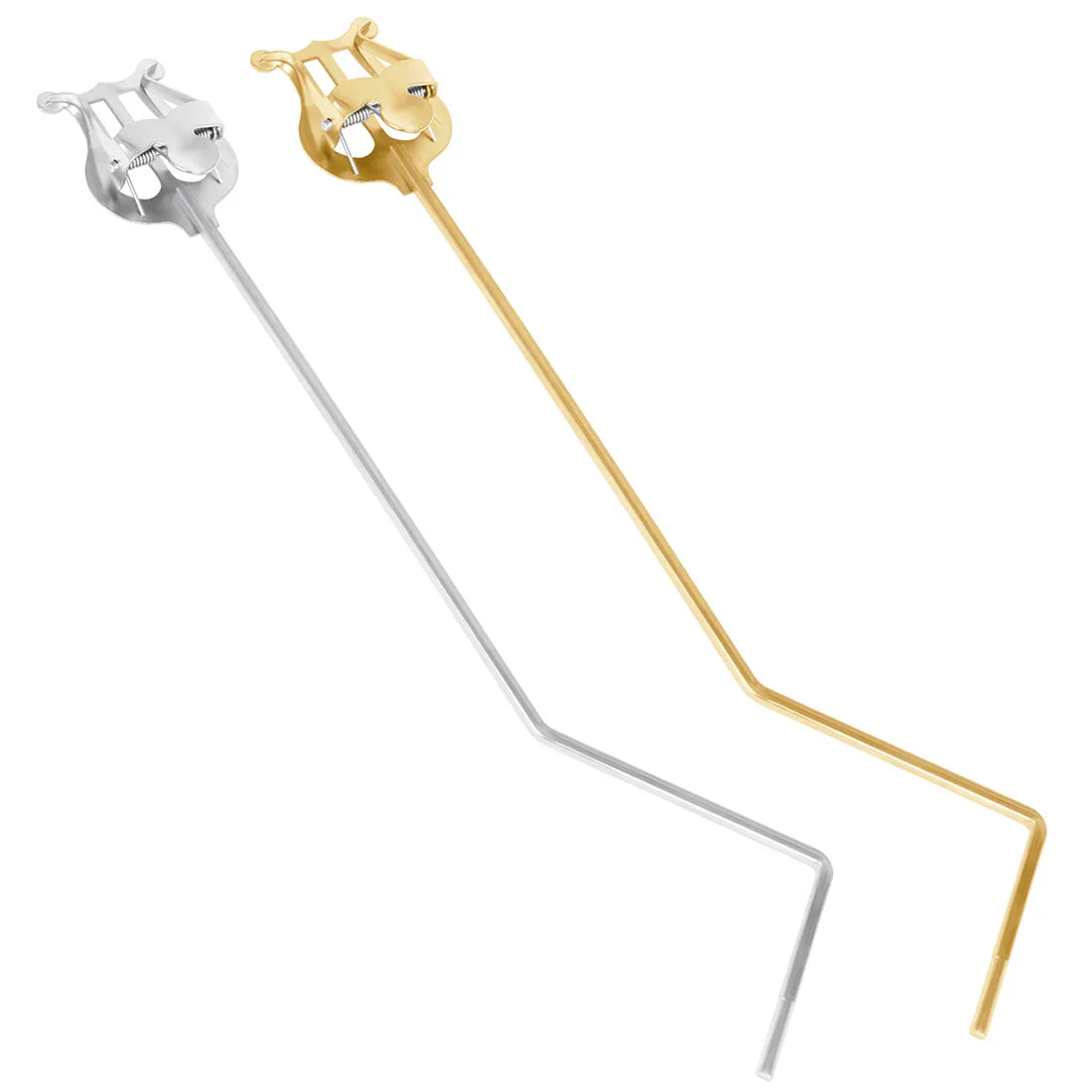 Two metallic lyre-shaped tuning keys in silver and gold for baliton tenor horn and tenor horn euphonium accessory