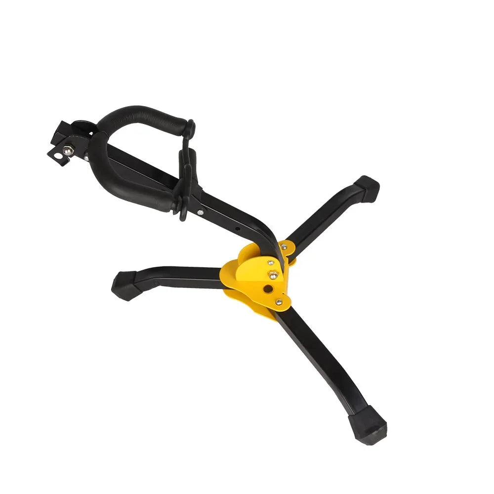Black and yellow slade saxophone stand with padded armrest metal legs for soprano portable foldable professional use
