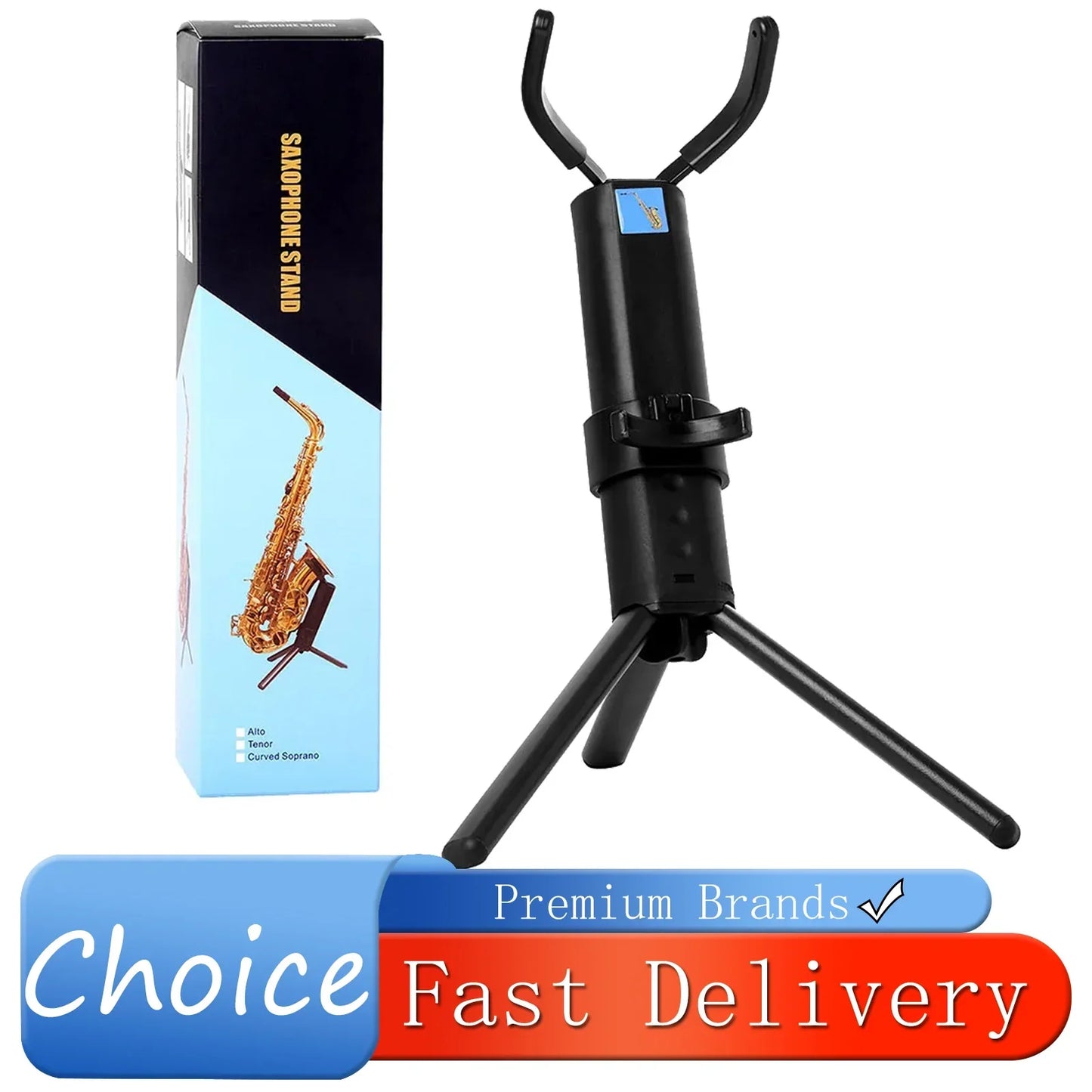 Black slade tenor alto saxophone stand with metal legs tripod, portable foldable professional design and adjustable arms