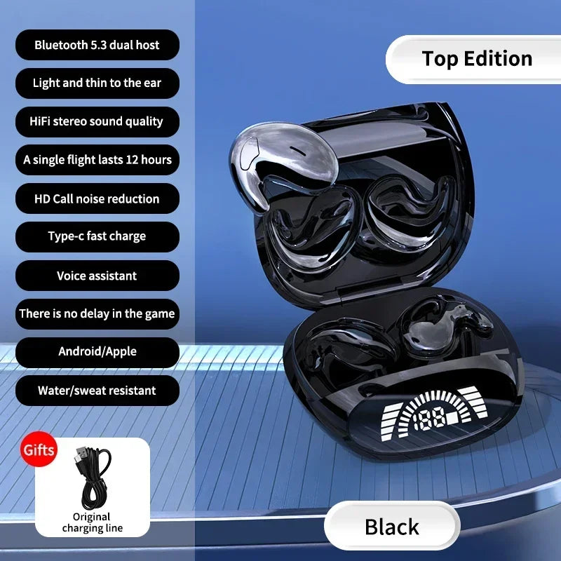 Black top edition wireless earbuds in a sleek glossy case with earbuds digital display and headphones noise cancelling features