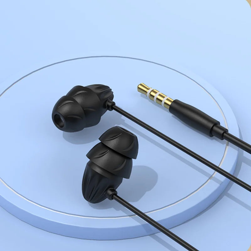 Black glue sleep wired earbuds hifi with gold-plated 3.5mm jack and ergonomic silicone ear tips for secure fit