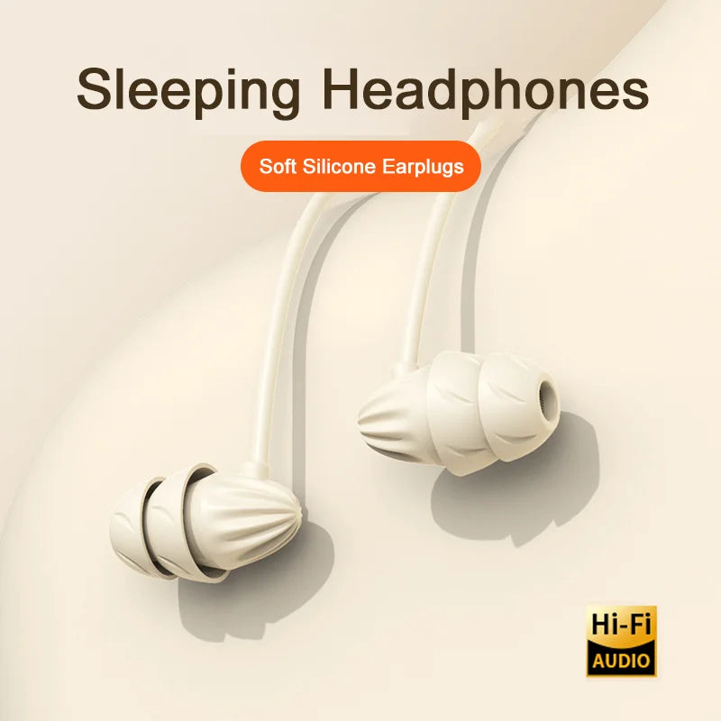 White soft silicone earbuds hifi surround wired headphones with glue sleep wired design for noise reduction and comfort