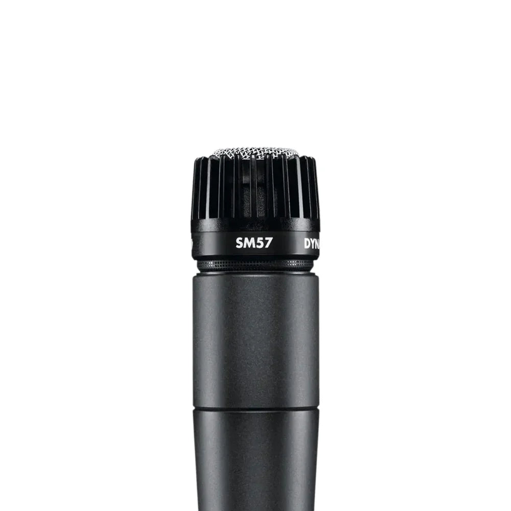 Black sm57 dynamic instrument microphone professional quality with ribbed grille and metallic mesh top for live use