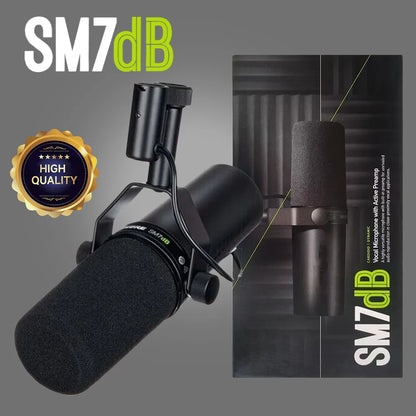 Black sm7db studio dynamic vocal microphone with foam windscreen and shock mount for radio live vocal streaming podcast use
