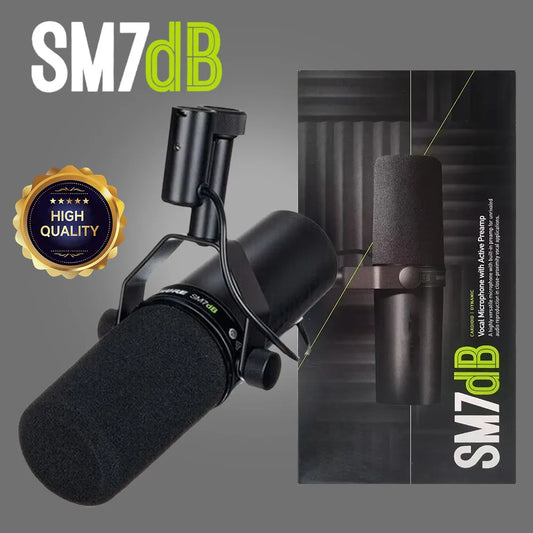 Black sm7db studio dynamic vocal microphone with foam windscreen and shock mount for radio live vocal streaming podcast use