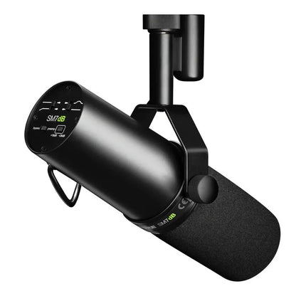 Black sm7db studio dynamic microphone with matte finish and foam windscreen for radio live vocal and streaming podcast use