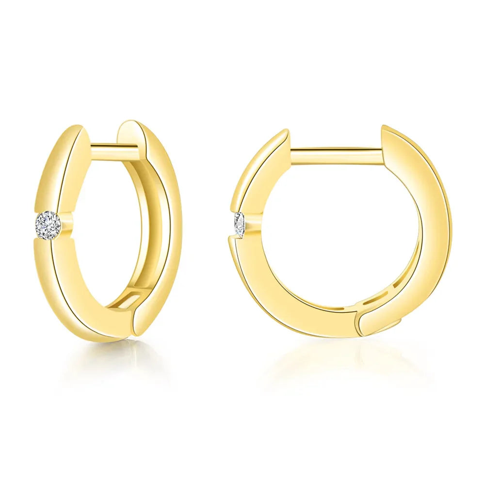 Gold-colored small hoop earrings for women with a single zircon gemstone for hip hop jewelry style