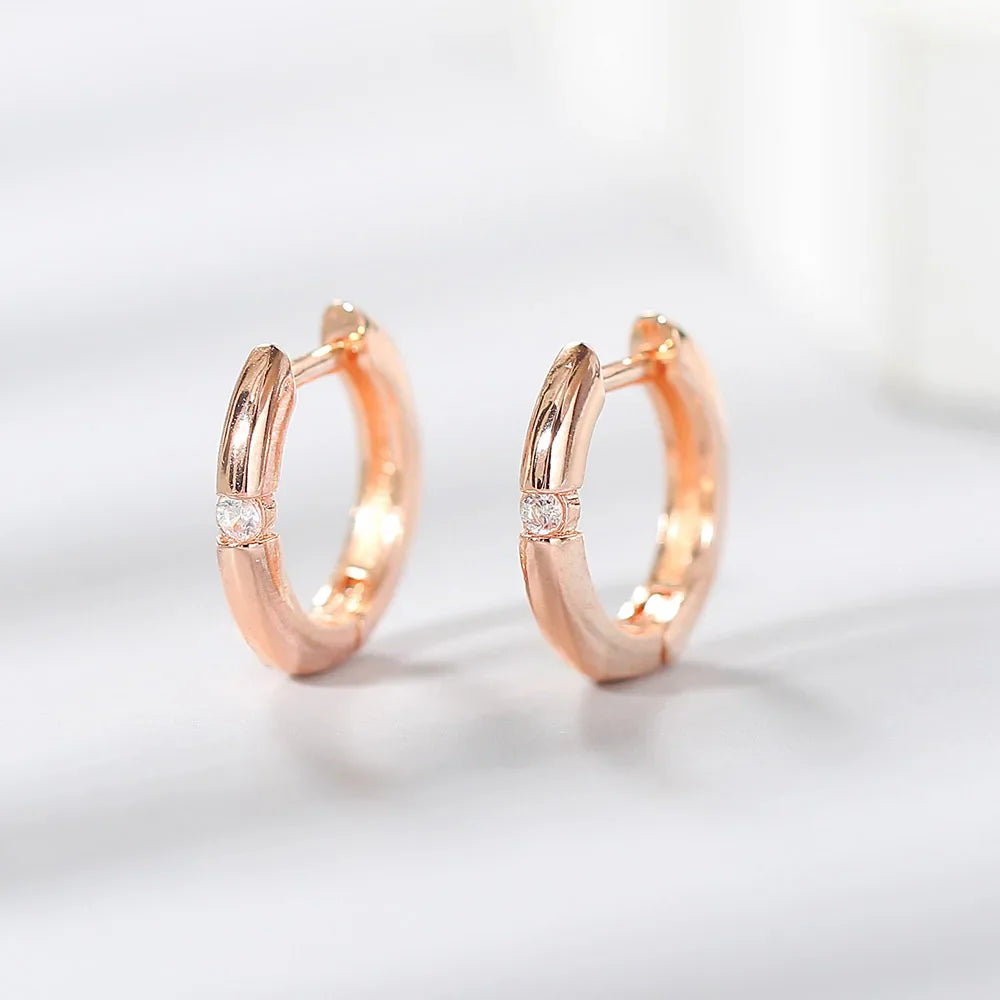 Rose gold small hoop earrings with a single clear zircon gemstone for men and women hip hop jewelry piercing clip