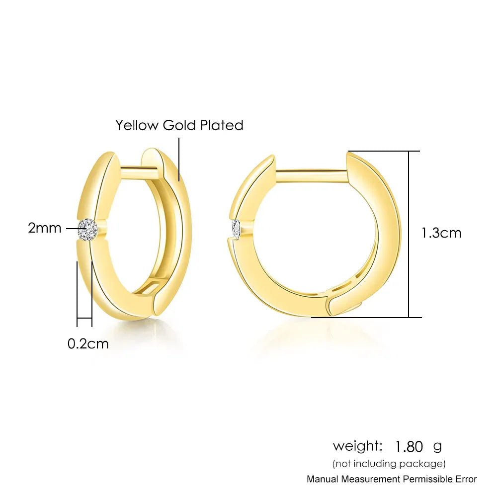 Small hoop earrings for women gold plated huggie hoops with a small diamond accent and zircon detail