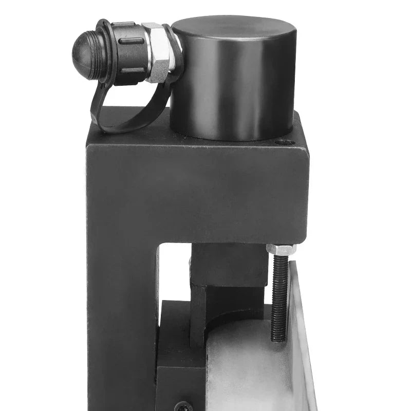 Black industrial-grade small hydraulic chamfering machine with cylindrical head and threaded bolt for angle steel cutting