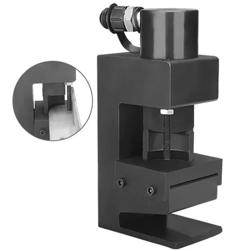 Small hydraulic chamfering machine with black metal pipe threading, threaded rod, and adjustable clamp for angle steel cutting