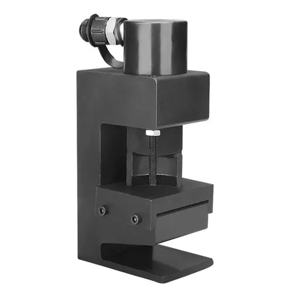 Black metal small hydraulic chamfering machine with cylindrical handle and threaded rod for angle steel cutting