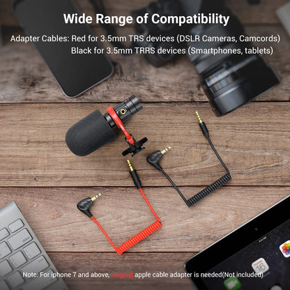 Black and red smallrig s20 on-camera microphone with foam windscreen shock mount video and coiled cables for smartphones