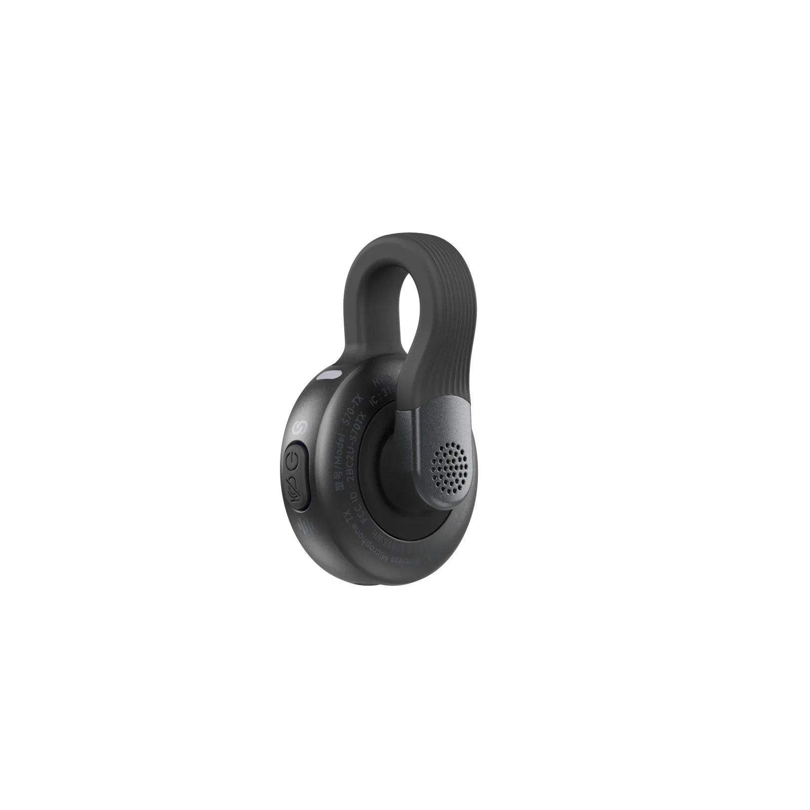 Black wireless earbud with sleek ergonomic design and textured grip from smallrig s70 wireless for runtime content creators and live streaming vlogging