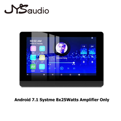 Black jysaudio android 7.1 car stereo with touchscreen and 8x25 watts amplifier for smart home theater use
