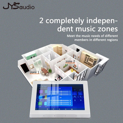 White rectangular touchscreen android music panel for jysaudio smart home theater sound amplifier system