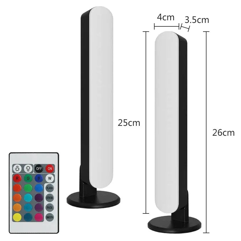 Black and white smart led symphony table lamp with slim rectangular panel featuring sound control pickup for music rhythm ambient lighting