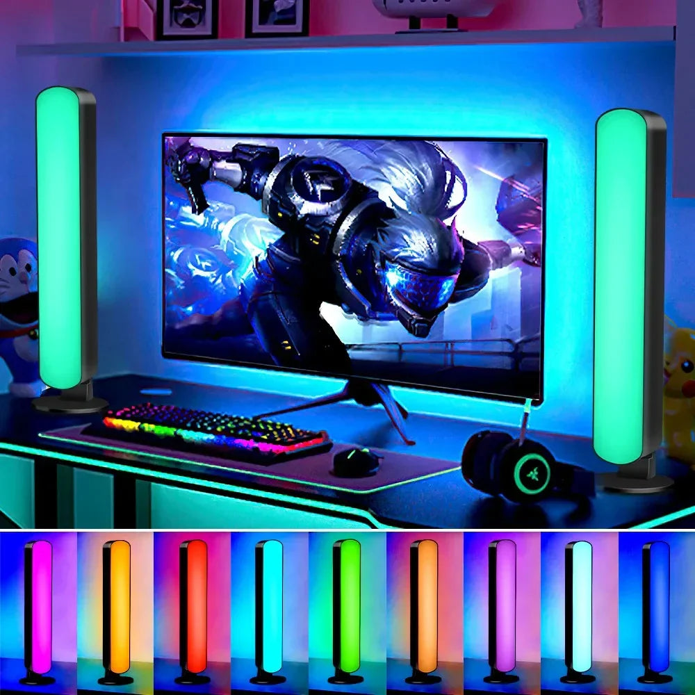 A sleek smart led symphony light bar with slim metallic finish and sound control pickup for music rhythm ambient effects