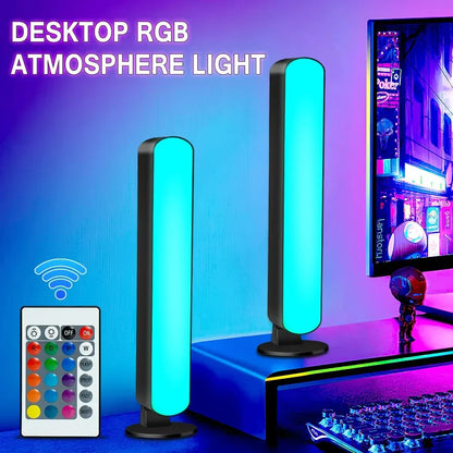 Two sleek black smart led symphony rgb desktop lights with cyan vertical panels for music rhythm ambient lighting