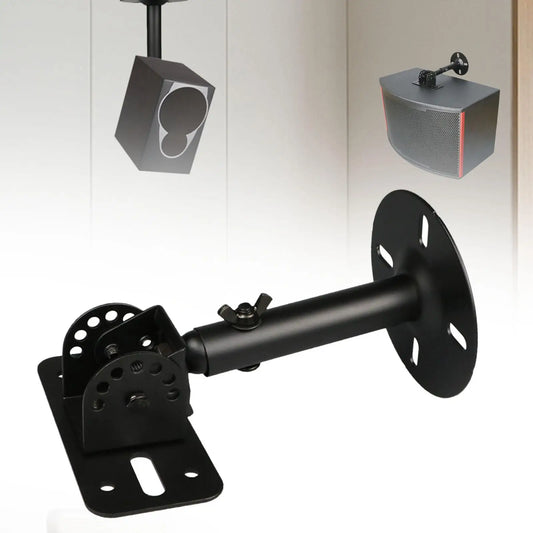 Black metal smart speaker stand with adjustable arm and mounting plate detachable wall mounted speaker holder for office use