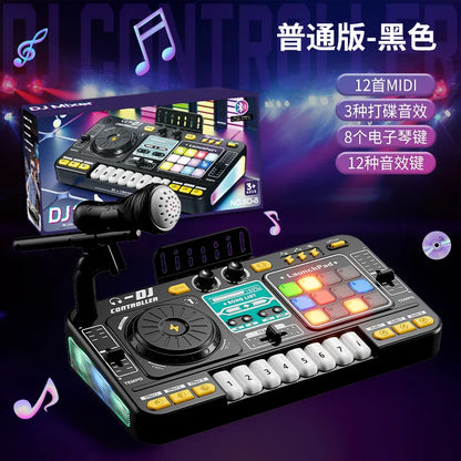 Black plastic foldable multifunctional creative dj controller with colorful illuminated buttons and built-in microphone
