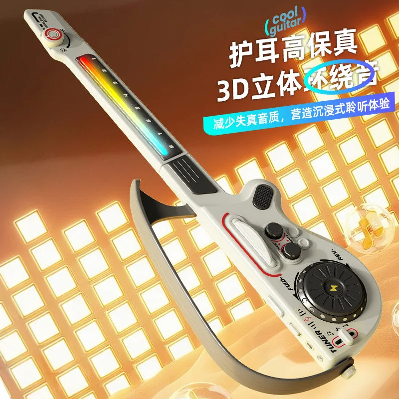 White and black foldable multifunctional creative smart stringless dj guitar with colorful led strip and electronic bass keyboard features