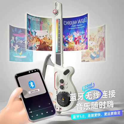 White and gray foldable multifunctional creative bluetooth guitar with kids electronic bass and keyboard musical instrument features
