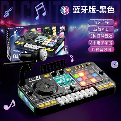 Black plastic foldable multifunctional creative dj controller with colorful illuminated pads and built-in microphone for kids electronic bass keyboard musical instrument
