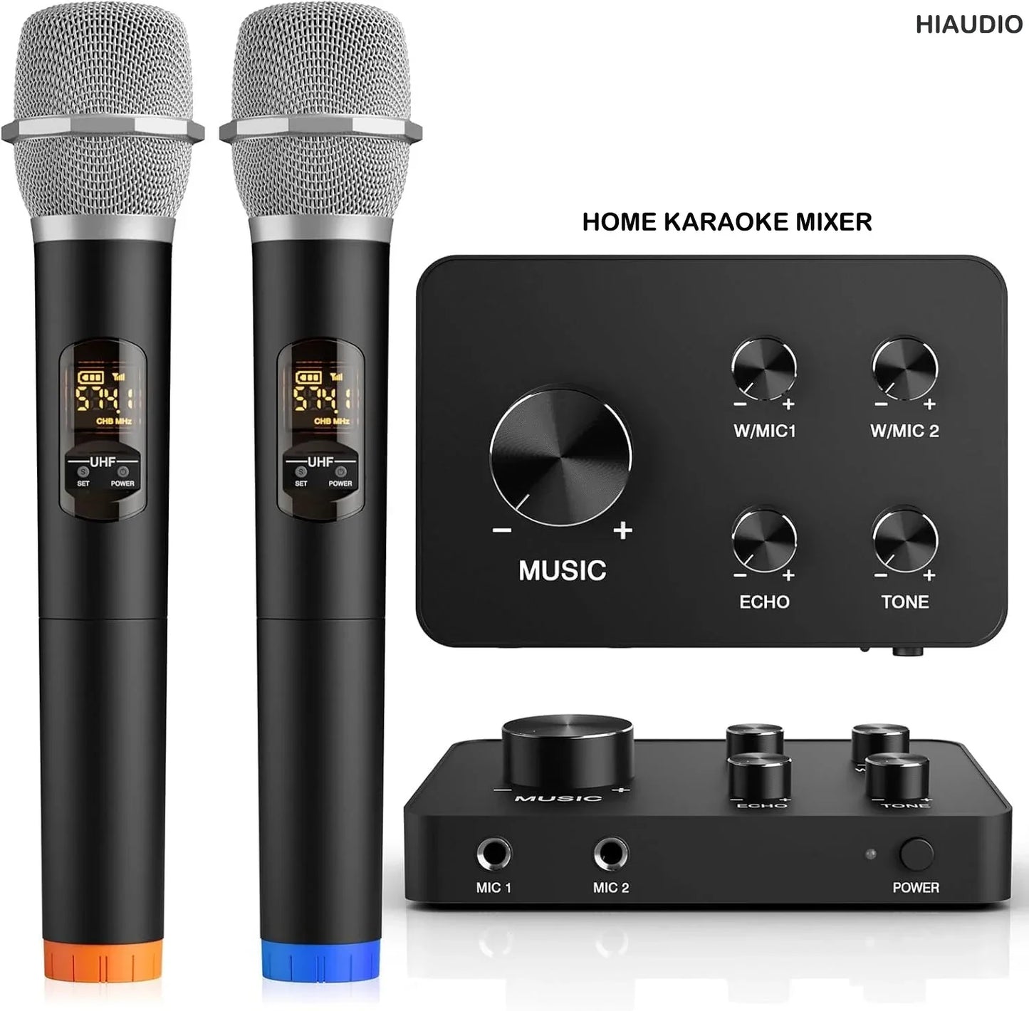 Black wireless microphone set with silver mesh grilles and colored base caps for smart tv hd karaoke mixer home theater wireless use