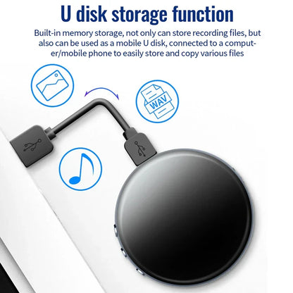 Black circular usb flash drive with matte finish and dual connectors for magnetic mp3 recorder hd noise reduction super use